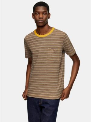 Mens Selected Homme Yellow Organic Cotton Stripe T-Shirt