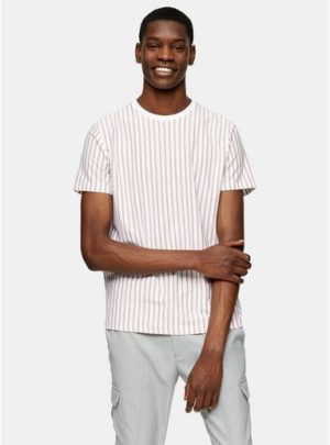 Mens White And Pink Vertical Stripe T-Shirt