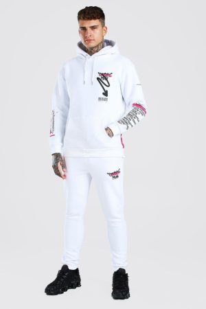Mens White Flame Printed Hoodie And Jogger Set loving the sales
