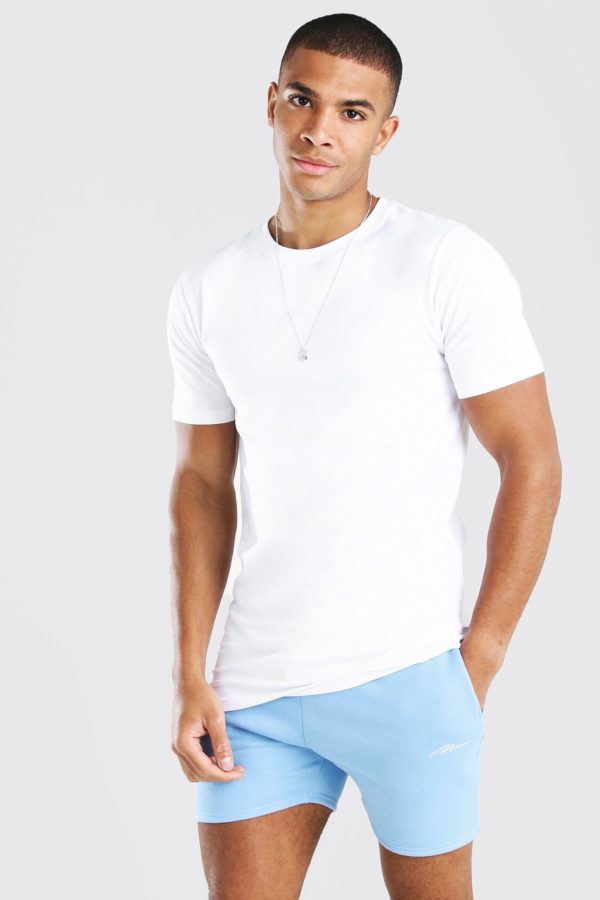 Mens White Longline Muscle Fit T-Shirt loving the sales