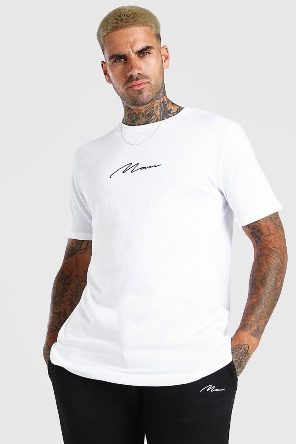 Mens White Man Signature Longline Curved Hem T-Shirt loving the sales