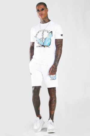Mens White Peace Butterfly Printed T-Shirt & Short Set loving the sales