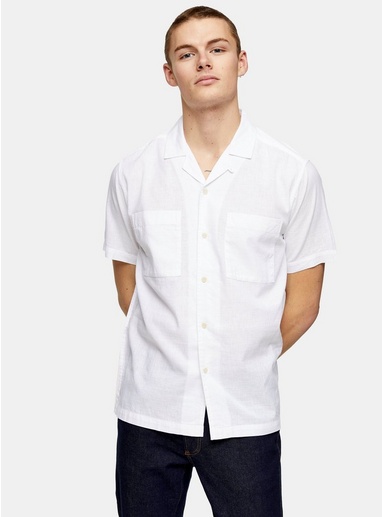 Mens White Revere Shirt With Linen