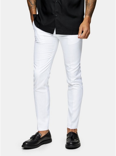 Mens White Skinny Fit Suit Trousers