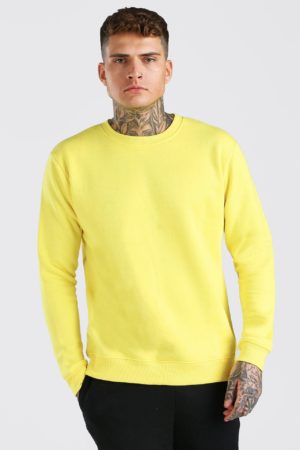 Mens Yellow Basic Crew Neck Fleece Sweatshirt loving the sales