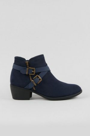 Navy Double Buckle Ankle Boot