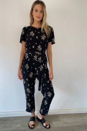 Petite Black Floral Print Jumpsuit
