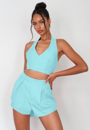 Petite Turquoise Co Ord Pleated Shorts loving the sales
