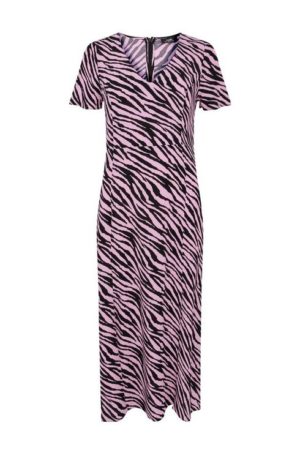 Pink Animal Print Split Front Midi Dress