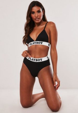 Playboy X Missguided Black Playboy Taped Triangle Bra loving the sales