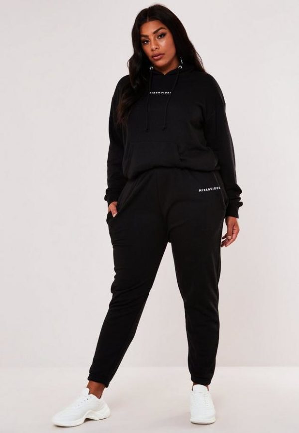 Plus Size Black Missguided Slogan Hoodie And Joggers Co Ord Set loving the sales