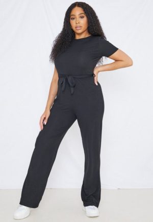 Plus Size Black Rib Flared Jumpsuit loving the sales