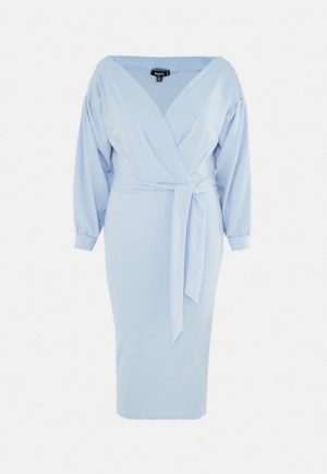 Plus Size Blue Plunge Wrap Midi Dress loving the sales