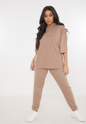 Plus Size Mocha Missguided T Shirt And Joggers Co Ord Set loving the sales