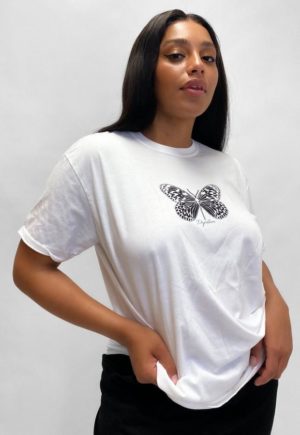 Plus Size White Butterfly Graphic T Shirt loving the sales