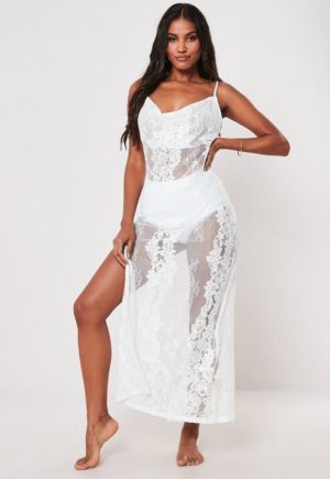 Premium White Lace Cowl Neck Maxi Beach Dress loving the sales