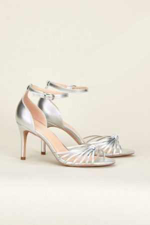 **Silver Strappy Knot Heeled Sandal