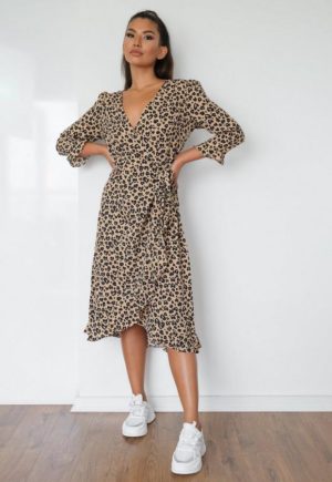 Stone Leopard Wrap Ruffle Tea Dress loving the sales