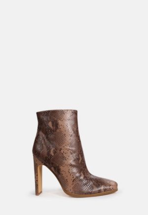 Tan Croc Snake Effect Heeled Ankle Boots loving the sales