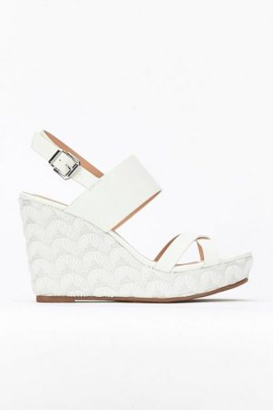 White Lace Effect Wedge Sandal