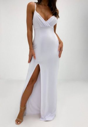 White Slinky Wrap Split Front Maxi Dress loving the sales