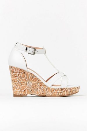 **Wide Fit White Textured Wedge Sandal