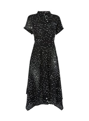 Womens Billie & Blossom Black Star Print Shirt Midi Dress