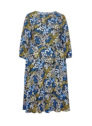 Womens Billie & Blossom Curve Blue Floral Print Mid Dress