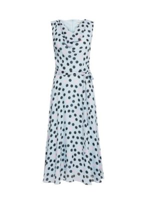 Womens Billie & Blossom Tall Blue Cowl Neck Spot Print Dress
