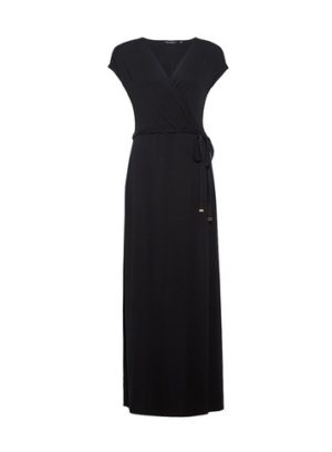 Womens Black Jersey Wrap Maxi Dress