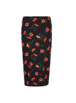 Womens Black 'Poppy' Floral Print Pencil Skirt