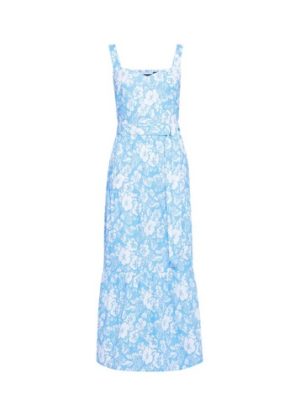 Womens Blue Floral Print Dress
