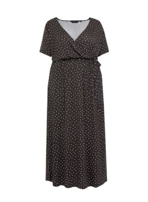 Womens Dp Curve Black Spot Print Maxi Dress - Multi Colour