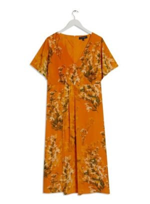 Womens Dp Curve Yellow Floral Print Midi Dress - Orange