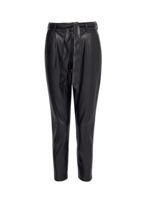 Womens Dp Petite Black Leather Look Belted Trousers