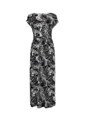 Womens Dp Petite Black Palm Print Maxi Dress