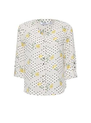 Womens Dp Petite Ivory Floral Print Roll Sleeve Shirt - White