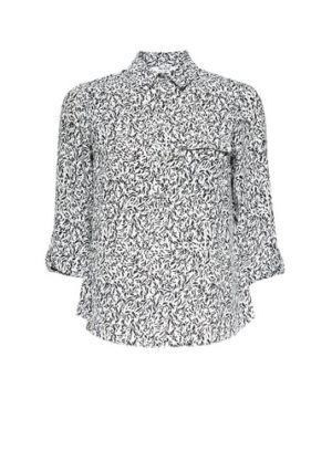Womens Dp Petite Monochrome Printed Roll Sleeve Shirt - Black