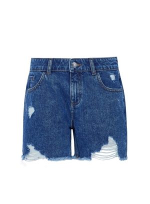 Womens Indigo Rip Boy Denim Shorts - Blue