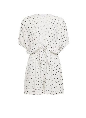 Womens Ivory Spot Print Knot Front Playsuit