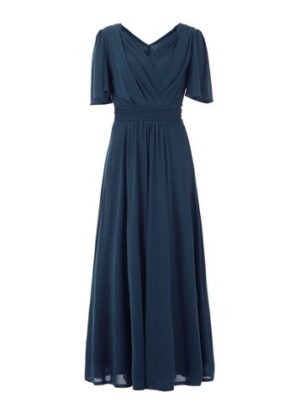 Womens Jolie Moi Blue Flute Sleeve Maxi Dress