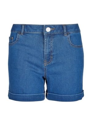 Womens Mid Wash Denim Shorts - Blue