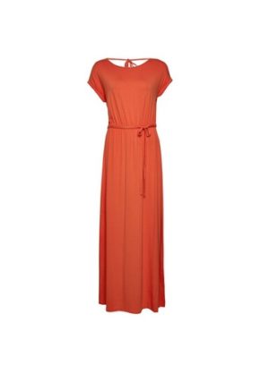 Womens Orange Roll Sleeve Maxi Dress