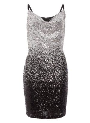 Womens Quiz Black Silver Bodycon Dress