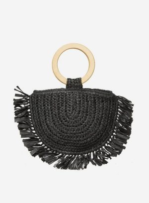 Womens Southbeach Black Straw Beach Bag