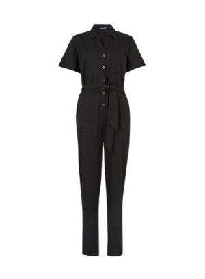 Womens Tall Black Utility Woven Jumpsuit