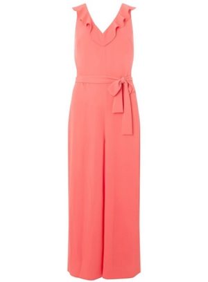 Womens Tall Coral Ruffle Culotte Jumpsuit