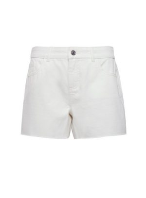 Womens White Raw Hem Boy Denim Shorts