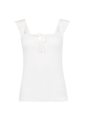 Womens White Ribbed Tie Front Vest