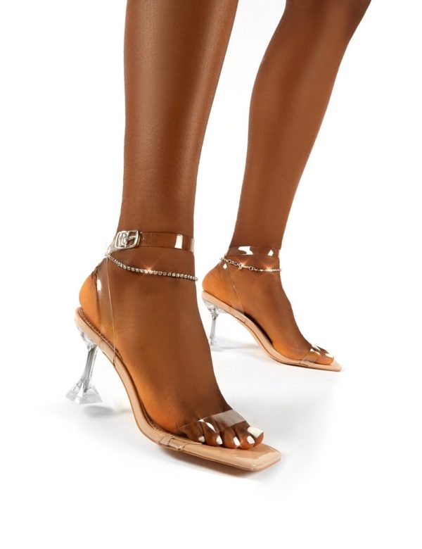 April  Perspex Diamante Ankle Chain Square Toe Heels